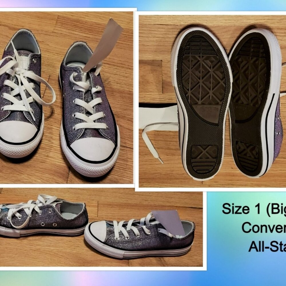 Size 1 (Youth) - Converse All-Star -purple sparkle